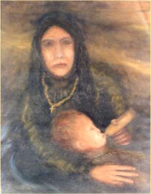 Painting: No. 018 MOTHER AND CHILD (the refugee mother)
